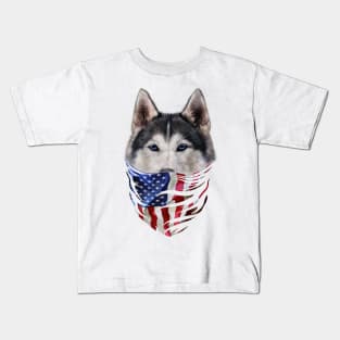 Patriot Siberian Husky In Usa America Bandana Dog Kids T-Shirt